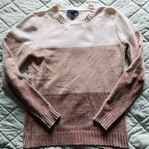 Cream and Brown Color Block Sweater